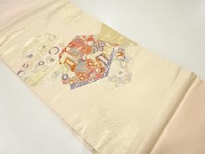 御所車に秋草模様織出し名古屋帯